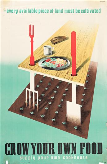 ABRAM GAMES & DESIGNER UNKNOWN.  [GROW YOUR OWN FOOD] & [THIS WASTED FOOD COST SAILORS LIVES]. Two posters. Circa 1940s. 29x19½ inches